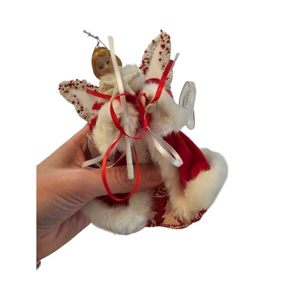 Vintage Christmas Tree Topper Angel Red White Accents Porcelain Kirkland - Picture 5 of 5